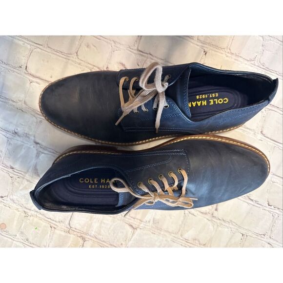 Cole Haan Men\'s Size 10 Lace Up Oxford Loafers Dark Blue Leather Office Career